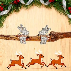 Huitan Cute Deer Two Tone Stud Earrings for Women Full Bright CZ Christmas Party Accessories New Year Jewelry for Winter Gift