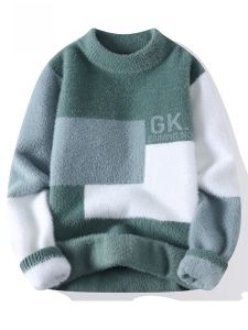 ROMON | Lormen Mens Thickened Squirrel Fur Knitted Sweater Mid-High Collar Inner Wear Fashion Urban Style Winter Leisure Long Sleeve