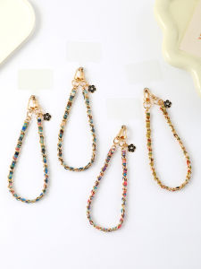 Multi Colored Small Fragrant Style Hand Woven Painted Cloth Strip Versatile Mobile Phone Chain Pendant With Transparent Card