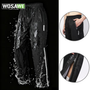 WOSAWE Rainproof Cycling Pants Outdoor Waterproof Hiking Travel Fishing Pants Ultralight Windproof Side Zipper Rain Trousers