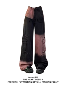 กางเกงยีนส์ทรงหลวมเอวสูงสไตล์อเมริกันสำหรับผู้หญิง กางเกงขายาวทรงตรงขากว้าง ทรงเข้ารูป ฤดูใบไม้ร่วง/ฤดูหนาว