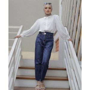 Baju Kempeja Wanita Tangan Gelembung Casual Size S M L XL Atasan Basic Tangan Balon Rayon Premium