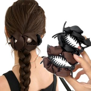 Vintage Fabric Flower Pearl Banana Hair Clip Set / Elegant Ponytail Holder / Korean Style Hair Claw / Women Daily Hair Accessories