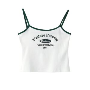 Slim Fit Embroidered Letter Vest Top Womens Short Length Badblood Style Work Clothing Party Wear Slim Fit Short Sleeve Tank Top