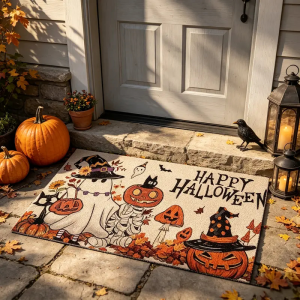 VIKAMA Cartoon Black Cat Knife Pattern Doormat Humorous Animal Print Non Slip Indoor Outdoor Entryway Mat