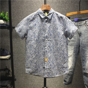 Mens Short Sleeve Floral Print Casual Shirt Summer 2024 New Style Versatile Polyester Fiber Breathable Thin Quick Dry Shirt