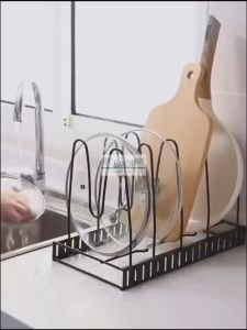 8 Tier Pot Pan Rack Holder Storage Shelf Multilayer Kitchen Multifunctional Cookware Organizer Lid Cover Drying Adjustable Cabinet Bracket Detachable Cutting Board Accessories Durable Sturdy Metal Rustproof Space-Saving Countertop Versatile储物架金属支架