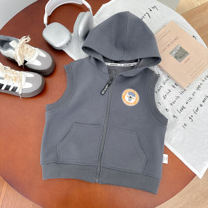Cute Boys Zipper Hoodie Vest Spring Autumn Wear Outer Childrens Sleeveless Vest Fashionable Clothing Cotton Polyester Blend