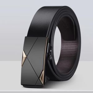Fashion Mens Belt Mens Genuine Leather Belt Automatic Buckle Ratchet Belt Random Adjustment