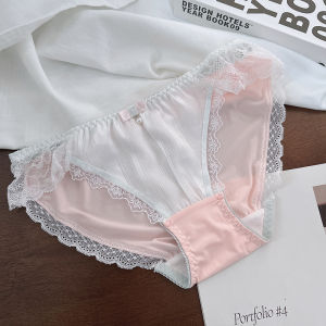 White Milk Silk Butterfly Knot Underwear Womens mid Low Waist Comfortable Cotton Crotch Fresh Style Briefs Triangle Pants