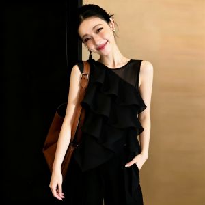 SHUAIYUE | Áo Blouse Thời Trang Một Vai Dáng Không Đều Voan Xếp Ly