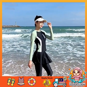 BIBISWIM Swimming Women Swimsuit Swimwear Beach Long Sleeve Skirt Surf Snorkeling Baju Renang Muslim