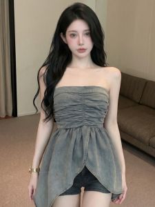 GUZILIAN | Vintage French Style Off-Shoulder Ruffle Irregular Top
