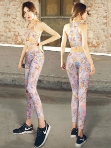 ชุดโยคะแฟชั่นสำหรับผู้หญิง 2021 ชุดวิ่งลายดอกไม้ ชุดกีฬาฟิตเนส เสื้อแขนกุด ชุดกีฬา ชุดโยคะ ชุดวิ่ง ชุดออกกำลังกาย
