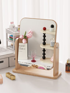 Wooden Desktop Makeup Mirror for Students Bedroom Dressing Table Beauty Makeup Mirror Retro Style Home Personal Care Tool