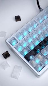 Bộ Keycap Vân Sợi Carbon Đen In Cạnh RGB Profile Cherry Dành Cho Bàn Phím Cơ MX Cherry Chất Liệu PC Trong Suốt