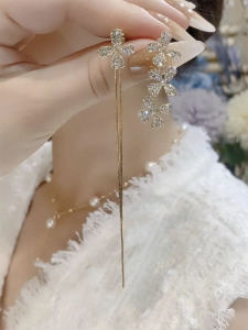 Exquisite Full Diamond Asymmetric Flower Earrings AB Style Personality Super Fairy Trendy Korean Floral Alloy Earring Jewelry