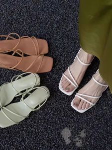 Original Xia Luo 2024 New Summer French Open Toe Roman Strap Low Heel Versatile Skirt Sandals Women Fashionable Thick Heel