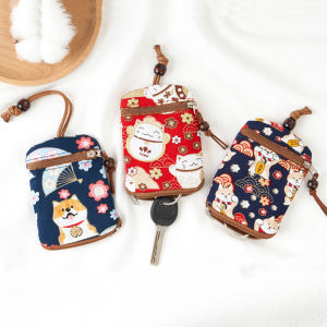 Pull-out Key Case Fabric Female Neutral Cosmetics Bag Two-in-One Compact Car Key Card Holder Mini Key Bag