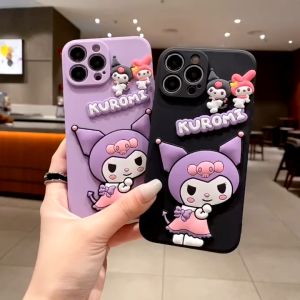 Realme 5 5i 5s 6i 9i 14x 10 11 Pro+ Plus 5G C3 C11 2020 C12 C15 C17 C21 C21Y C25Y C30 C30s C33 C35 C51 C53 C55 C63 C65 C67 C75 C75x 3D Kuromi Cute Purple Black Soft Phone Case 酷洛米手机壳