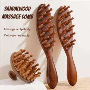 Dorisna Sandalwood Massage Scalp Wide Tooth Wooden Scalp Comb Round Tip Meridian Soothing Tool Hair Massage Comb