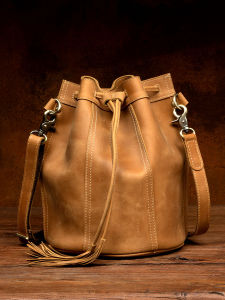 Mantime | Slow Time Handmade Retro Leather Bucket Bag Large Capacity