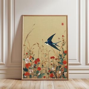 FramelessCrane Turtle Wall Art PrintJapanese Symbol PosterRetro Natural Landscape PicturesLiving Room Bedroom Wall Art Decor