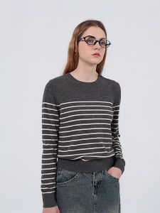 Petit Bari | Elegant Striped Wool Round Neck Knitted Pullover