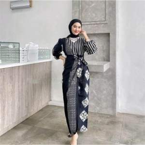 ready stock-set couple marline black kipas-set couple kondangan-set couple lebaran-ELZIO TENUN