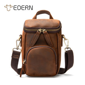 EDERN Genuine Leather Mens Shoulder Bag Crazy Horse Leather Small Crossbody Bag Retro Fashion Sling Bag for Men Cowhide Phone Bag