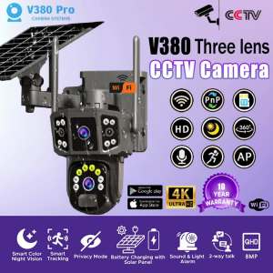 【BUY 1 TAKE 1】V380 Solar CCTV Camera Three Lens Wifi Connect 360 Waterproof Alarm Surveillance Two-Way Audio Night Vision IP Security Cameras