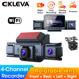 EKLEVA 4 Channels WIFI Car DVR HD 1080P Screen Front Rear View Dash Cam 360° Rotation Video Recorder Loop Recording Night Vision Camcorder