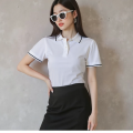 Áo thun polo cá sấu trắng sọc cao cấp cổ trụ bẻ unisex nam nữ cặp đôi đồng phục nhóm công sở. 
