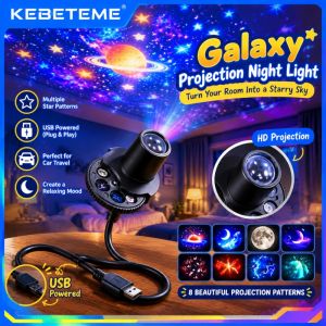 KEBETEME USB Car Star Projector Light 8 Patterns Flexible Gooseneck Galaxy Night Lamp 18.5cm Plug And Play Bedroom Decor Black