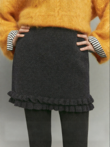 SUSHE | French Romantic Pure Wool Double-layer Ruffled Black Skirt