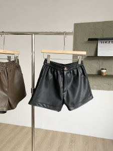 Quần Short Da PU Cạp Cao Màu Trơn Thường Ngày Cho Nữ Mùa Thu 2025 Quần Short Dáng Rộng Che Mông Thời Trang