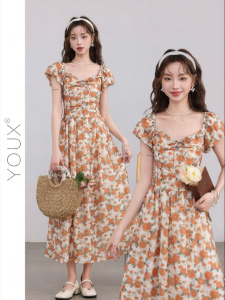YOUXIANG | Đầm Dạng A-Line Phong Cách Pháp Hoa Văn Cao Thắt