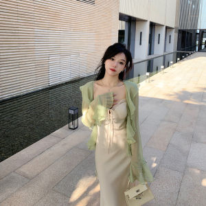 Chic Womens Long Sleeve Lace Shell Shirt with Suspenders: Summer Lightweight Tulle Outerwear for Sun Protection and Versatile Use