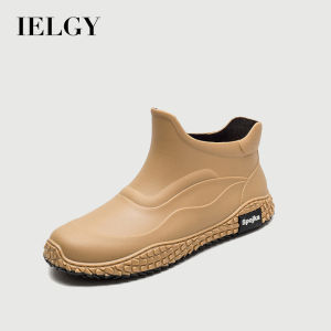 IELGY รองเท้ากันฝนสั้นของผู้ชายกันน้ำแฟชั่นรองเท้ายางกันลื่นทนทานต่อการสึกหรอ