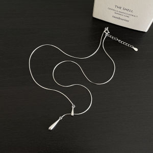 Pure Silver Waterdrop Long Pendant Necklace Womens Fashion Jewelry Luxury Minimalist High-End Feel Sweater Chain Clavicle Chain