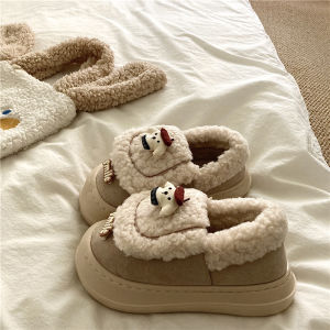 Christmas Dog Warmth Cotton Slippers Womens Outerwear Thick Bottom Fleece Lined Fur Shoes Trendy Slip-On Home Boots