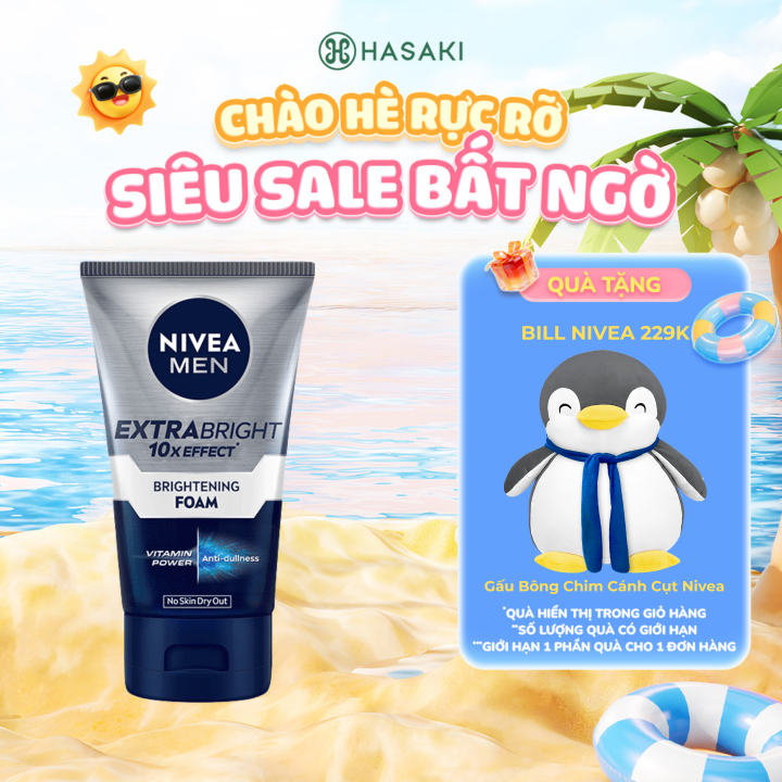 [MUA LÀ CÓ QUÀ] Sữa Rửa Mặt Nivea Men Giúp Sáng Da Cho Nam 100g Men Extra White Deep Clean Foam Hasaki Sản Phẩm Chính Hãng