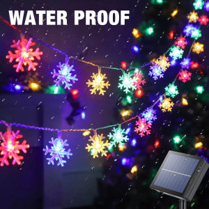 【Buy 1 Get 1 Free】7M 50LED Solar Christmas Lights Snowflake String Light Waterproof LED Fairy Lights Courtyard Christmas Tree Decor