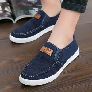 Mens Breathable Canvas Slip-On Shoes Casual Workwear Flat Rubber Sole Low Cut Spring Autumn Collection Comfortable All-Match