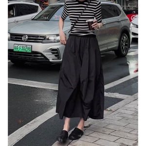 Black Bouffant Skirt Womens High Waist Slimming Fashionable Simple Loose Half-length Skirts Summer New Style Commute Korean Style