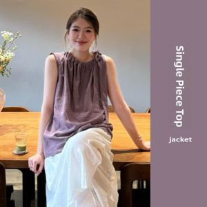 YUEZHONGWEI | French Style Off-Shoulder Purple Strap Vest Women Summer Outdoor Wear Loose Doll Shirt Sleeveless Blouse Top For Young Women