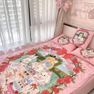 Ice Silk Cool Feeling Bedding Set 1.8m Size for Students in Dormitory Double Bed Quilt Cover Sheet Pillowcase Four Piece Set