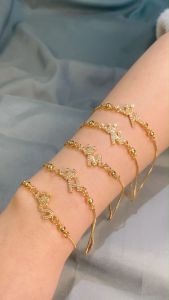 Y928 【Barang spot】Gelang Titanium Korea Wanita Huruf Anti Karat 18k Lapis Emas Kristal Berlian Xuping Huruf Gelang Serut Fashion Aksesoris