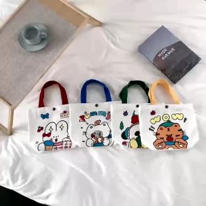 🌼Cute Shop🌼 กระเป๋าแคนวาส กระเป๋าถือลายสัตว์น่ารัก รุ่นมีกระดุมล็อคปิด กระเป๋าถือผ้าหนาอย่างดี ไส่ของได้พอดี พร้อมส่ง