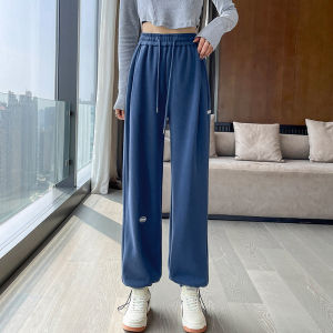 YAMIANNV | Quần thể thao nam nữ cạp cao ống rộng quần dài thường ngày có dây rút mùa xuân 2024 quần thể thao hai mặt